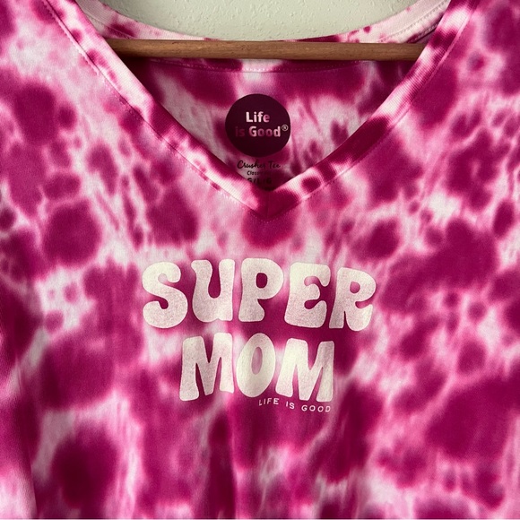 Life Is Good Crusher Tee Short Sleeve “Super Mom” Pink Tie Dye Size Large - Picture 4 of 10